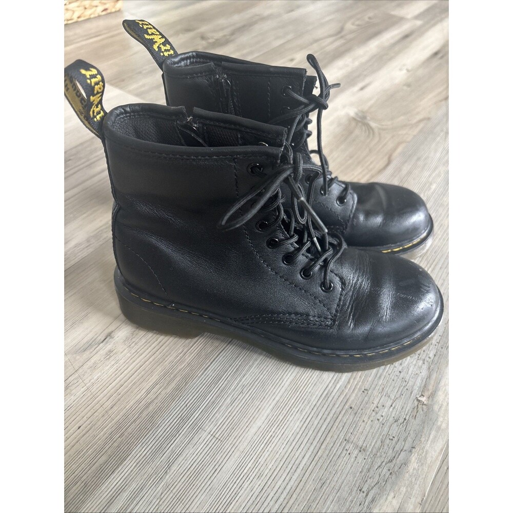 Dr Martens Girls Combat Boots Youth Size 3 Black Lace Up with Zipper